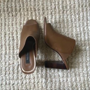 Brown leather mules
